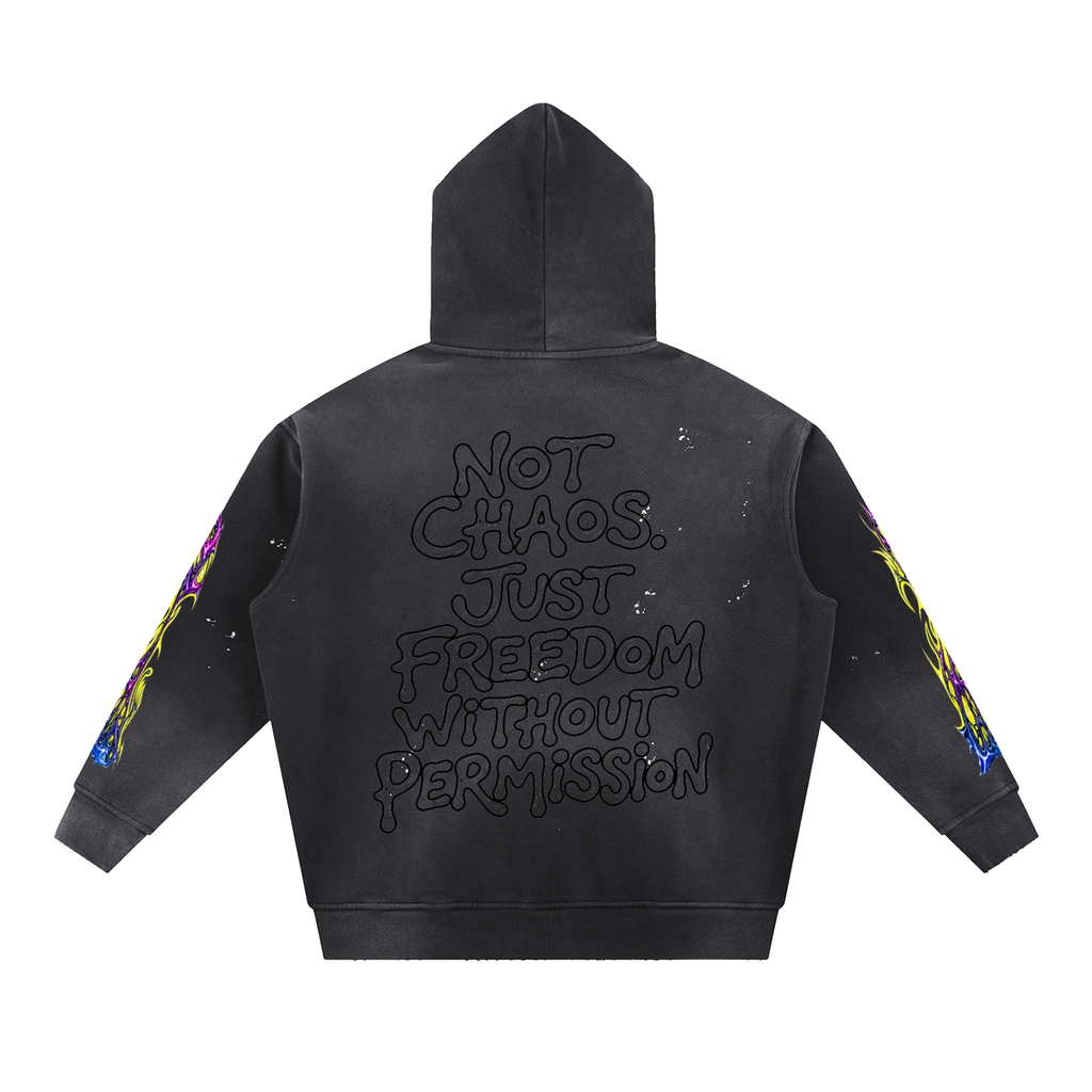 Vintage Washed Frayed Fleece Hoodie