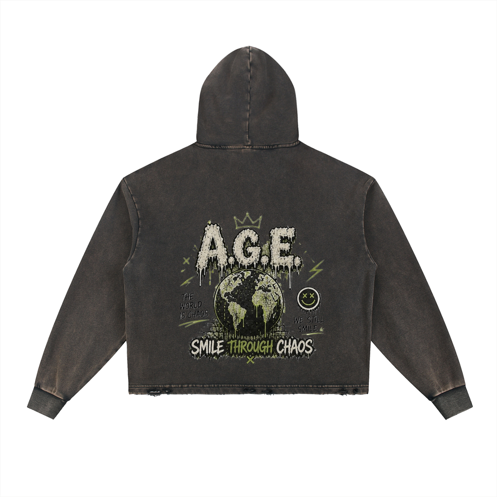 Vintage Washed Frayed-Hem Hoodie
