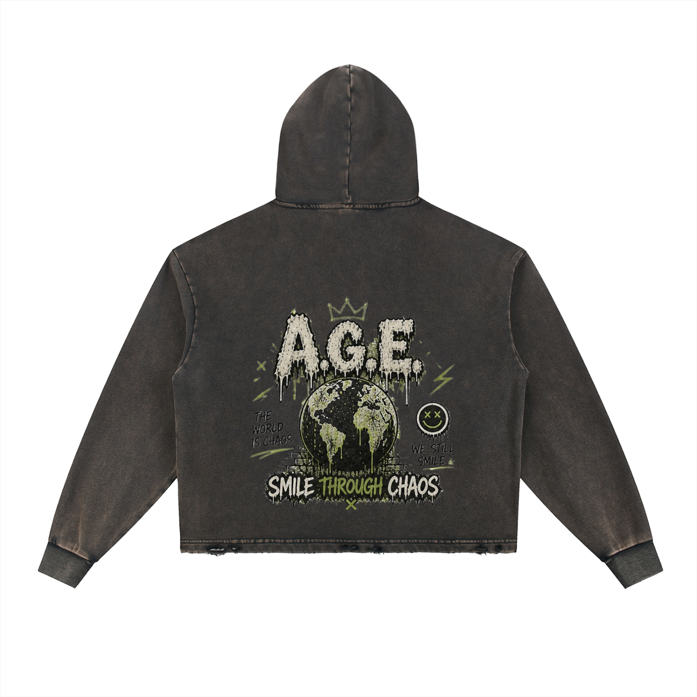 Vintage Washed Frayed-Hem Hoodie