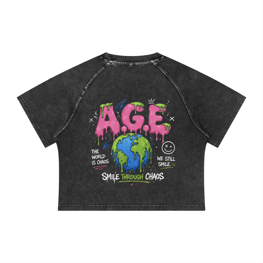 A.G.E Women's Mineral Wash Raglan Crop T-Shirt