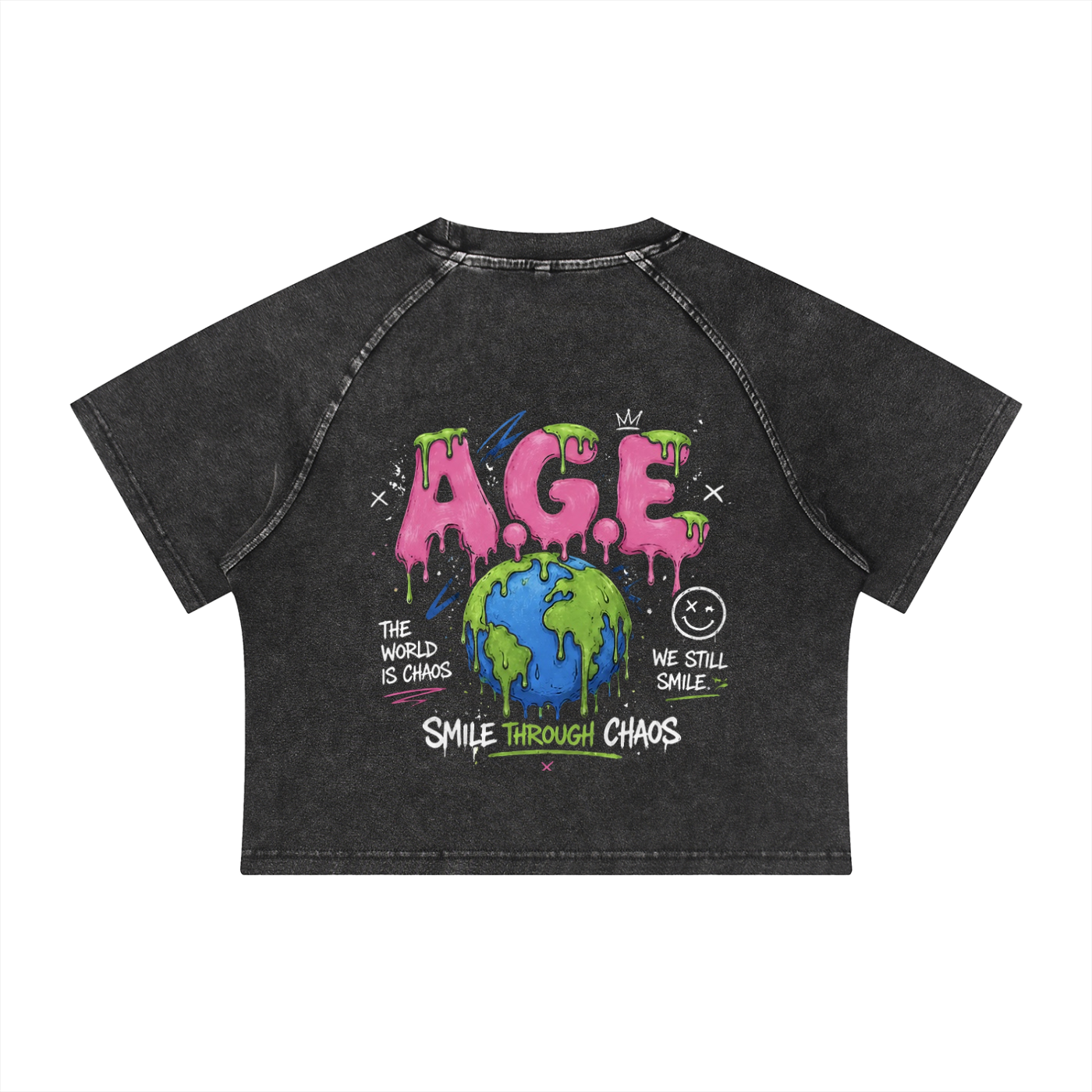A.G.E Women's Mineral Wash Raglan Crop T-Shirt