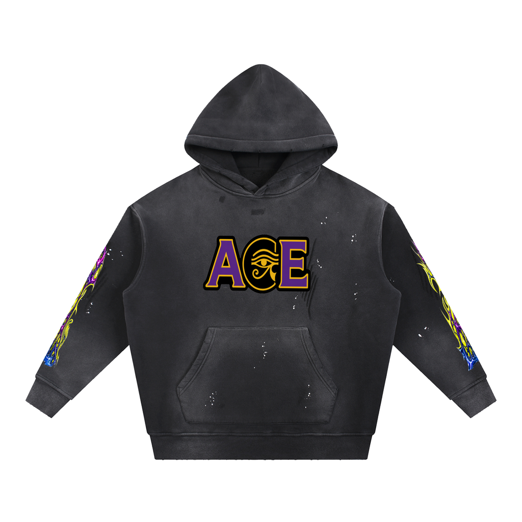 Vintage Washed Frayed Fleece Hoodie
