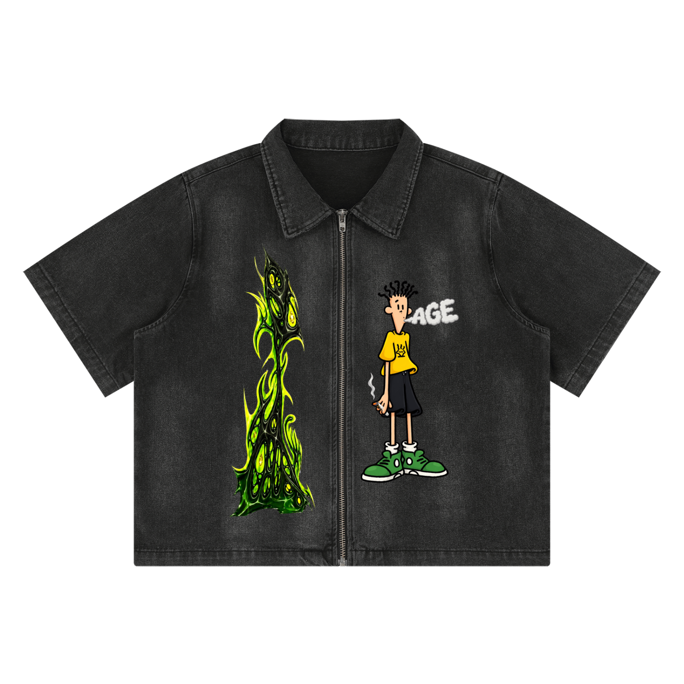 Unisex Vintage Washed Full-Zip Denim Shirt
