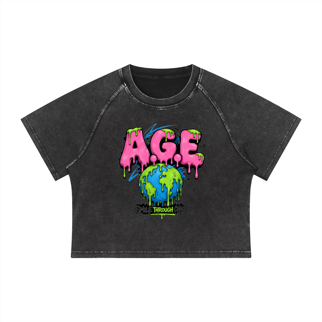 A.G.E Women's Mineral Wash Raglan Crop T-Shirt