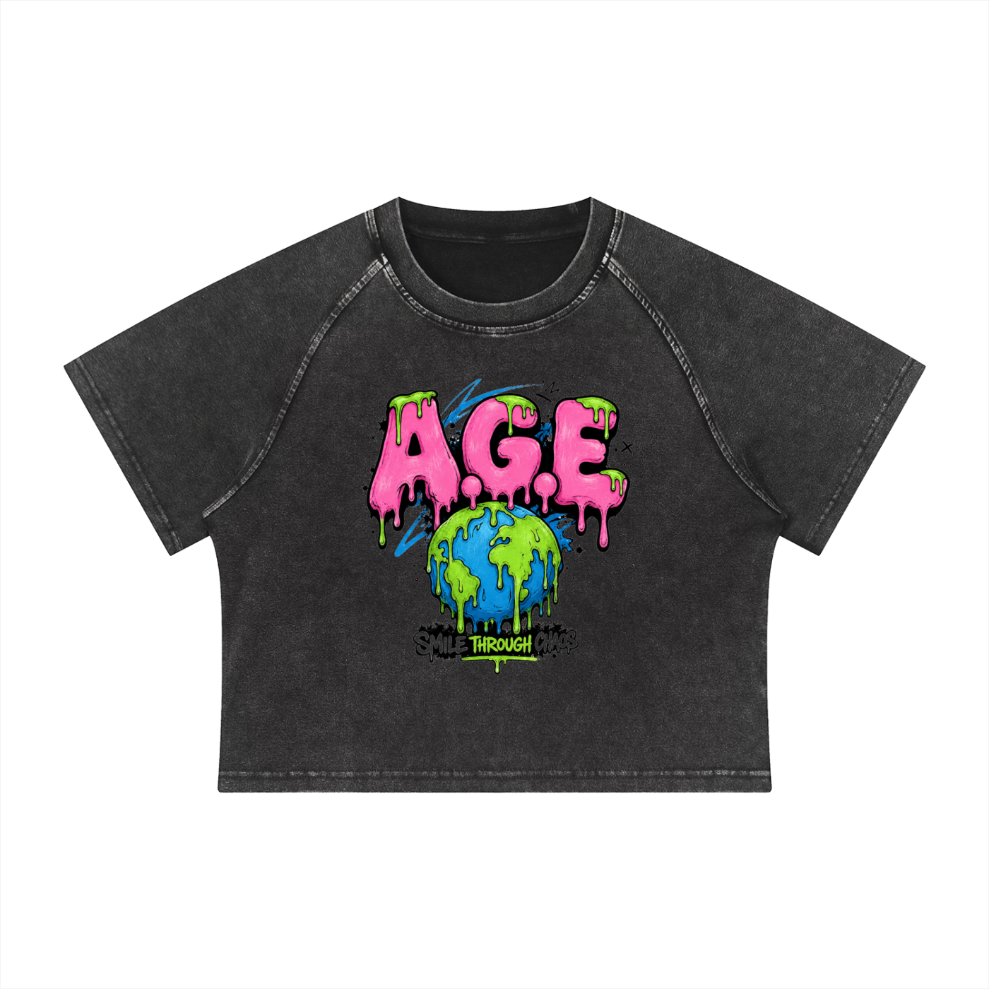 A.G.E Women's Mineral Wash Raglan Crop T-Shirt