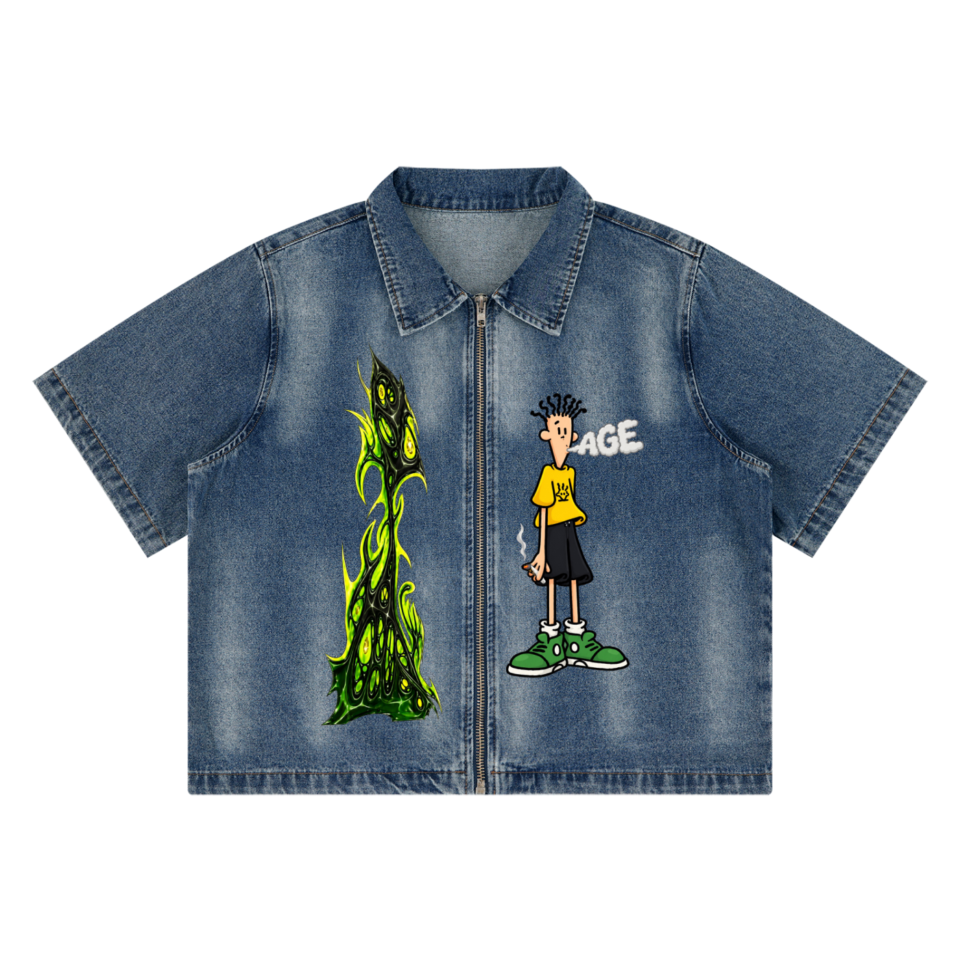 Unisex Vintage Washed Full-Zip Denim Shirt