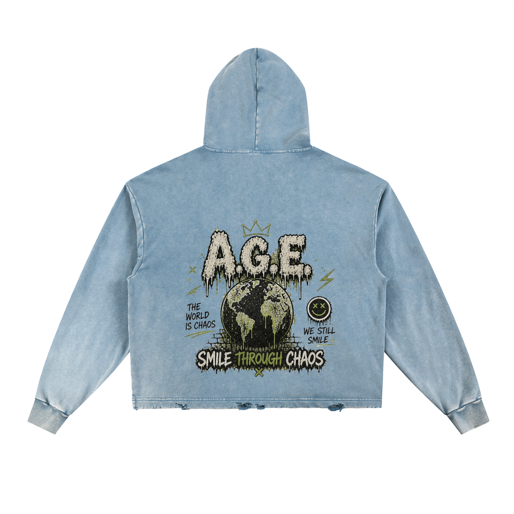 Vintage Washed Frayed-Hem Hoodie