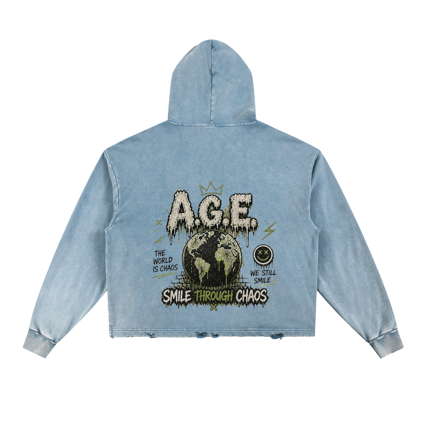 Vintage Washed Frayed-Hem Hoodie
