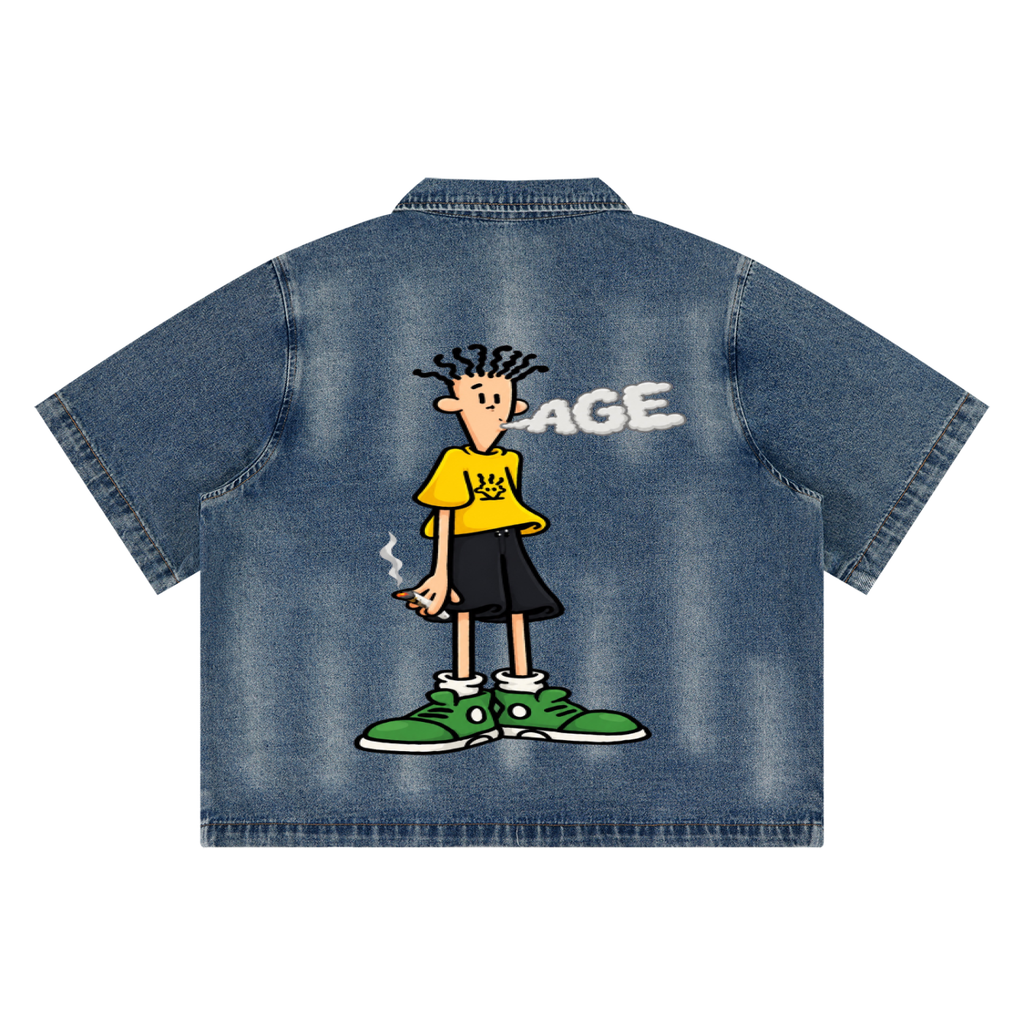 Unisex Vintage Washed Full-Zip Denim Shirt