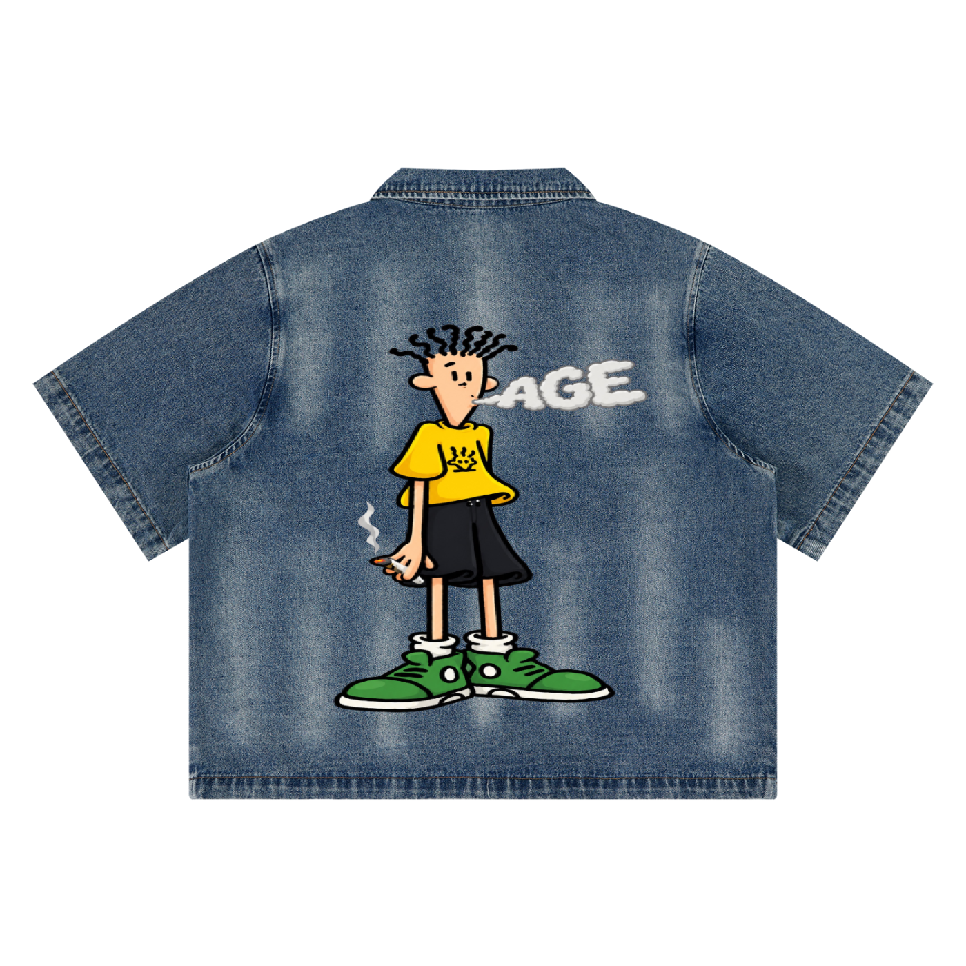 Unisex Vintage Washed Full-Zip Denim Shirt
